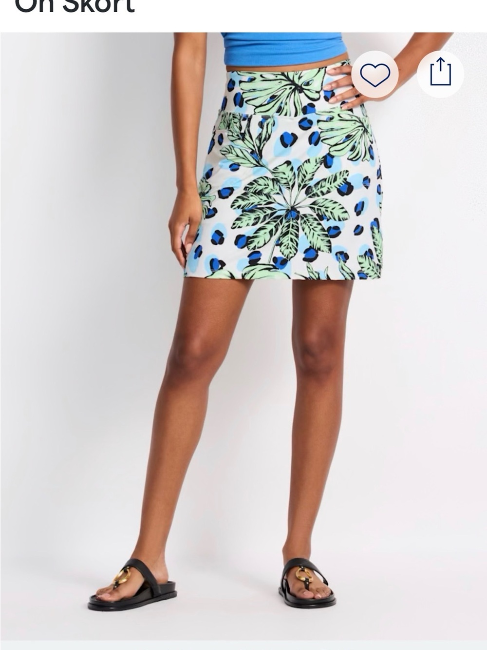 Tribal Tropical Palm Print Mini Skort in Light Blue and Mint Green